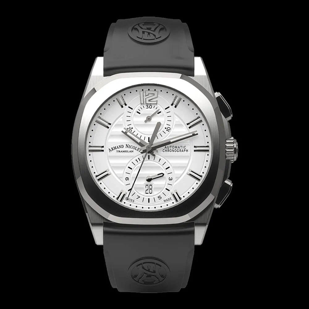 ARMAND NICOLET J09-3 MEN'S AUTOMATIC BLACK STRAP SILVER DIAL WATCH