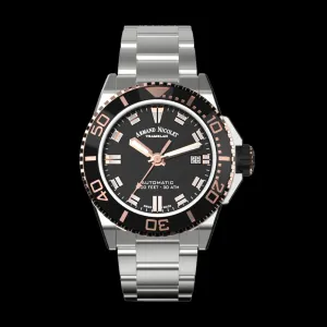 ARMAND NICOLET JS9-41 MEN'S AUTOMATIC STEEL BRACELET BLACK DIAL WATCH