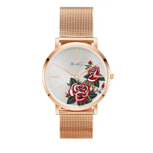 Art Series Golden Red Rose Ultra Slim 40mm Rose Gold | Mesh Strap Watch
