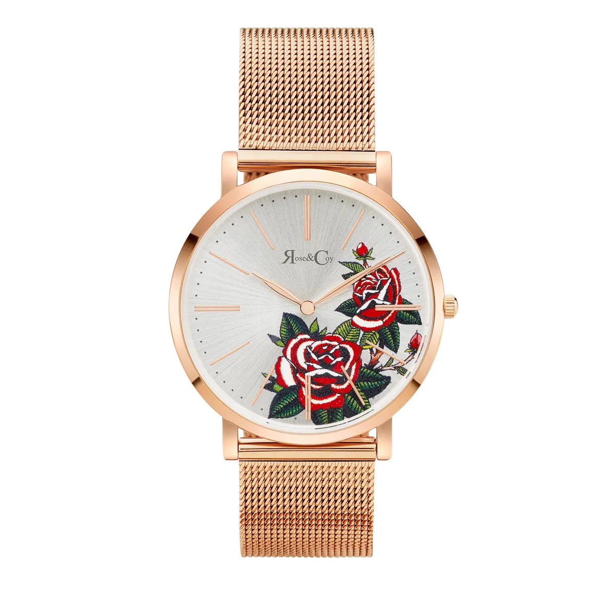 Art Series Golden Red Rose Ultra Slim 40mm Rose Gold | Mesh Strap Watch