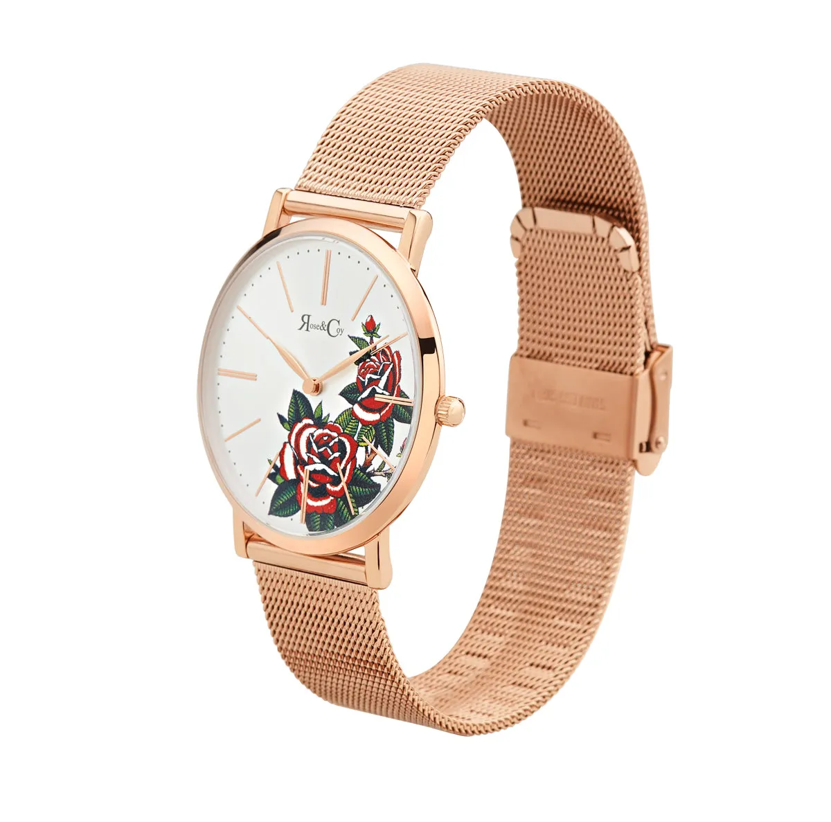 Art Series Golden Red Rose Ultra Slim 40mm Rose Gold | Mesh Strap Watch
