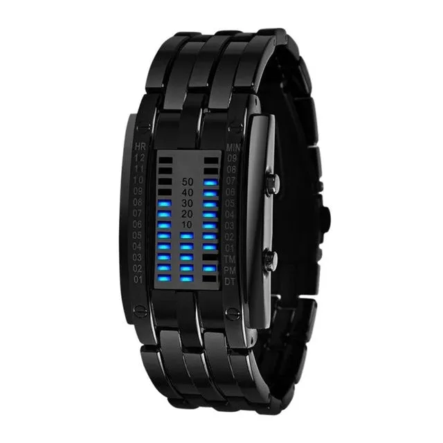Binary Watch Men\'s Women Black Stainless Steel Date Digital LED Bracelet Sport Watches
