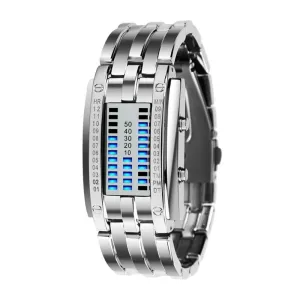 Binary Watch Men\'s Women Black Stainless Steel Date Digital LED Bracelet Sport Watches