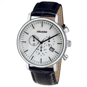 Black Leather with White Round Dial Silver Case Chronos Watch  For Men - Heloisa 76120242