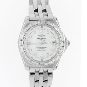 Breitling Callistino A77346 34mm Stainless Steel MOP Dial Diamond Bezel Watch