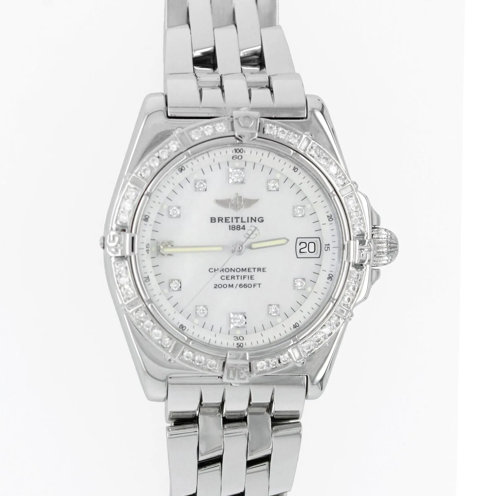 Breitling Callistino A77346 34mm Stainless Steel MOP Dial Diamond Bezel Watch