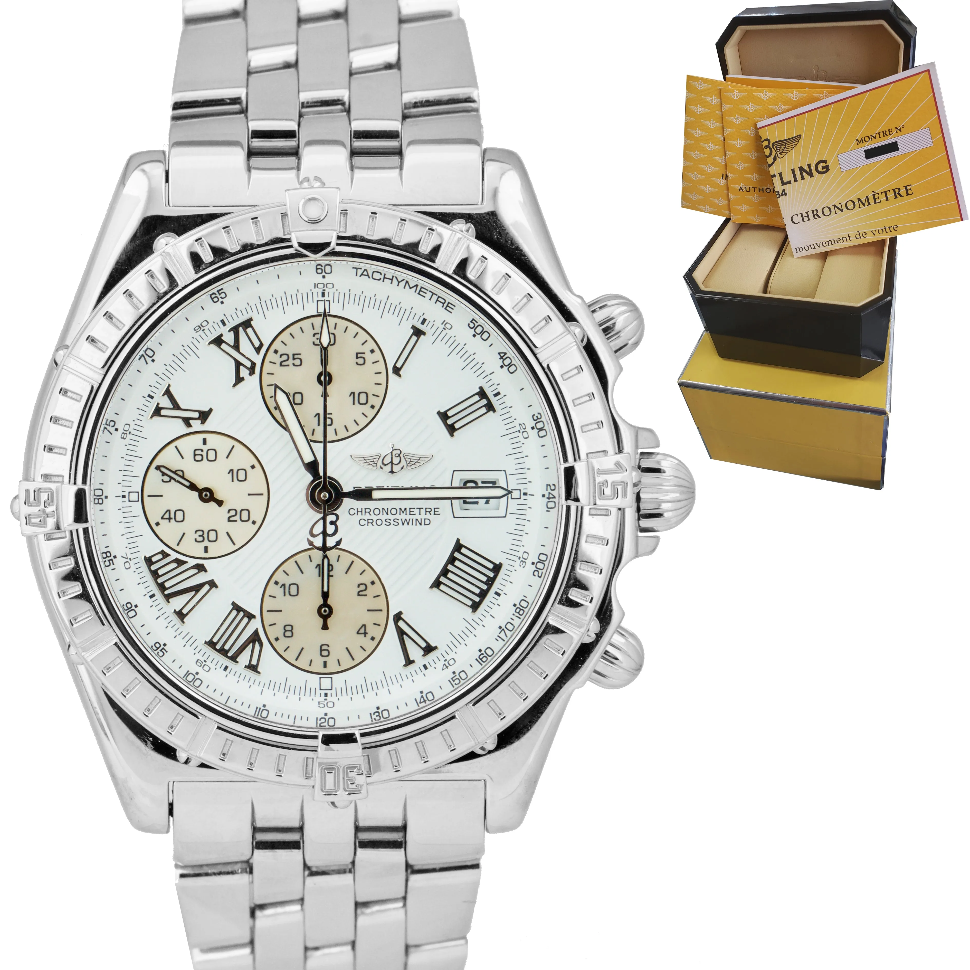 Breitling Crosswind Racing 43mm Chronograph A13355 White Stainless Steel Watch