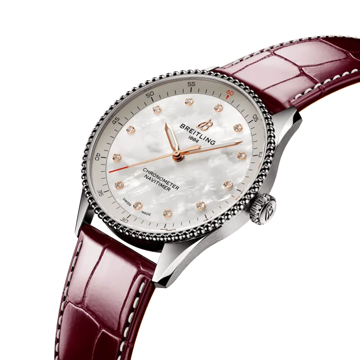 Breitling Navitimer 32mm Watch with Burgundy Strap