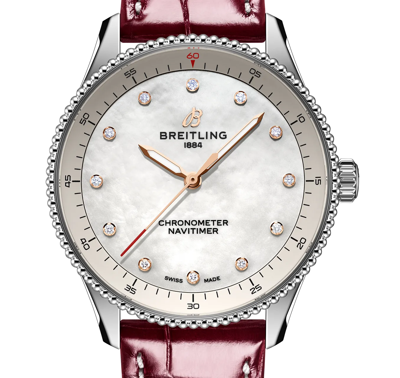 Breitling Navitimer 32mm Watch with Burgundy Strap