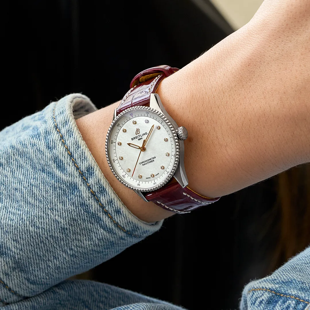 Breitling Navitimer 32mm Watch with Burgundy Strap