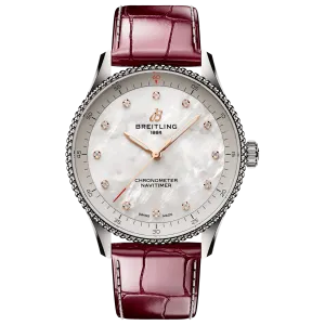 Breitling Navitimer 32mm Watch with Burgundy Strap