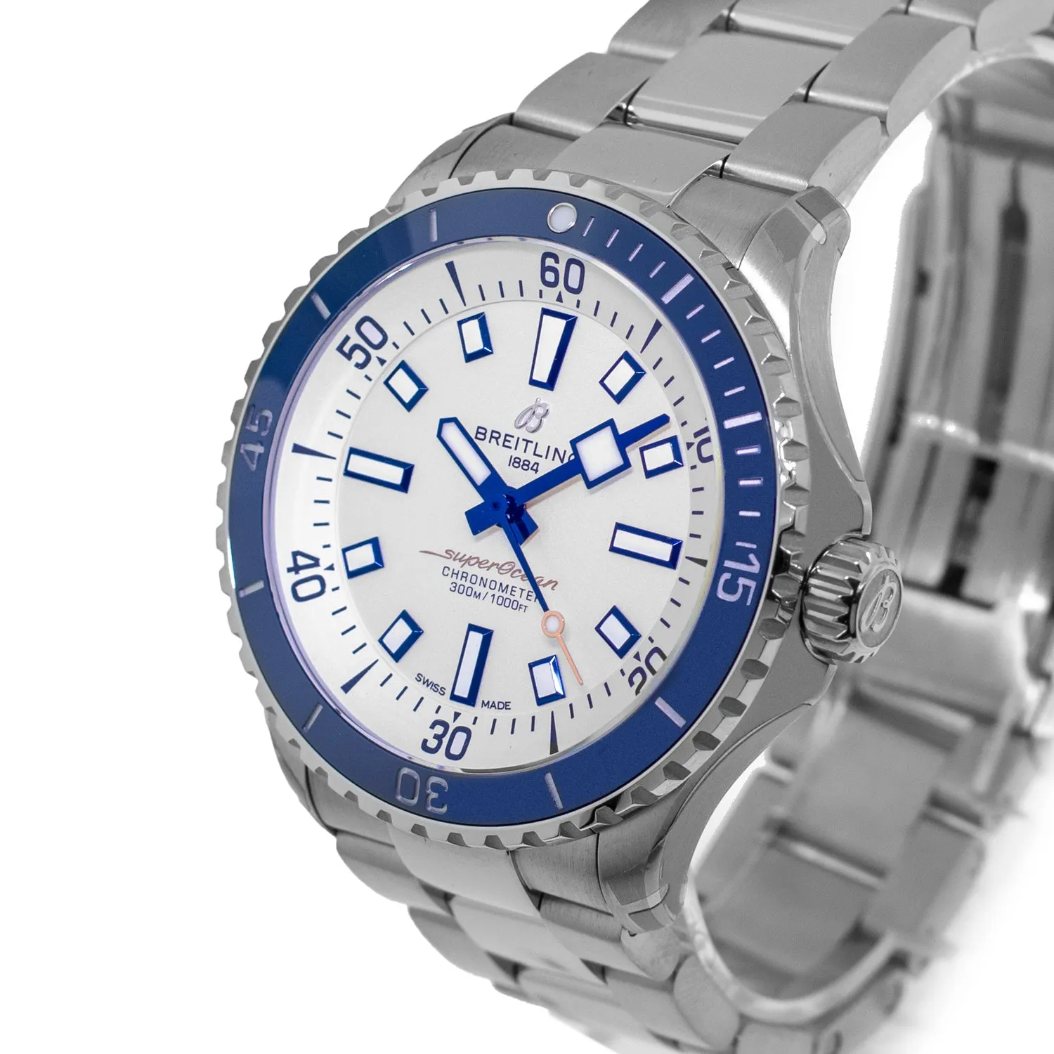 Breitling Superocean 42 mm Stainless Steel White Index Dial Blue Bezel A17375