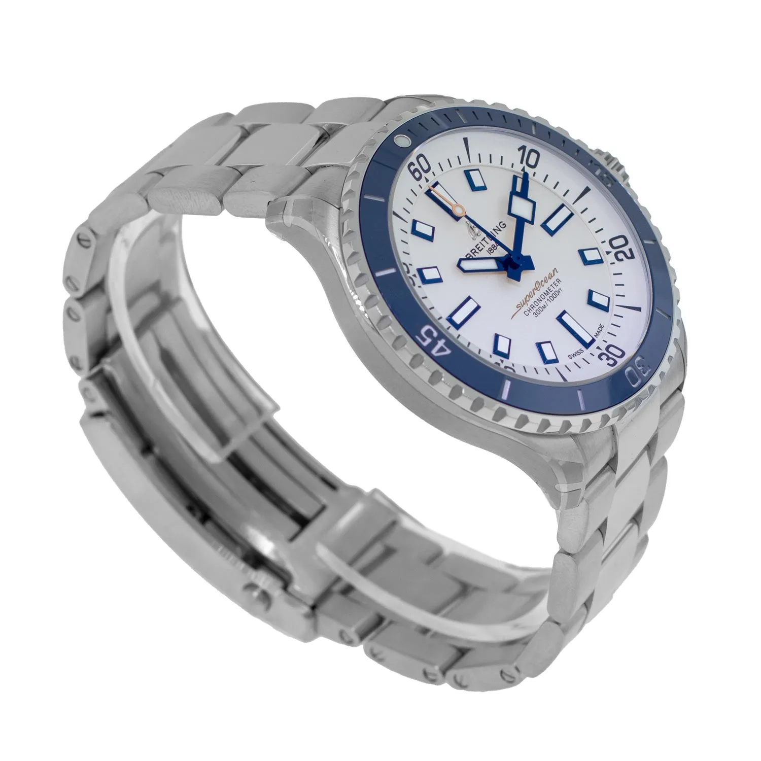 Breitling Superocean 42 mm Stainless Steel White Index Dial Blue Bezel A17375