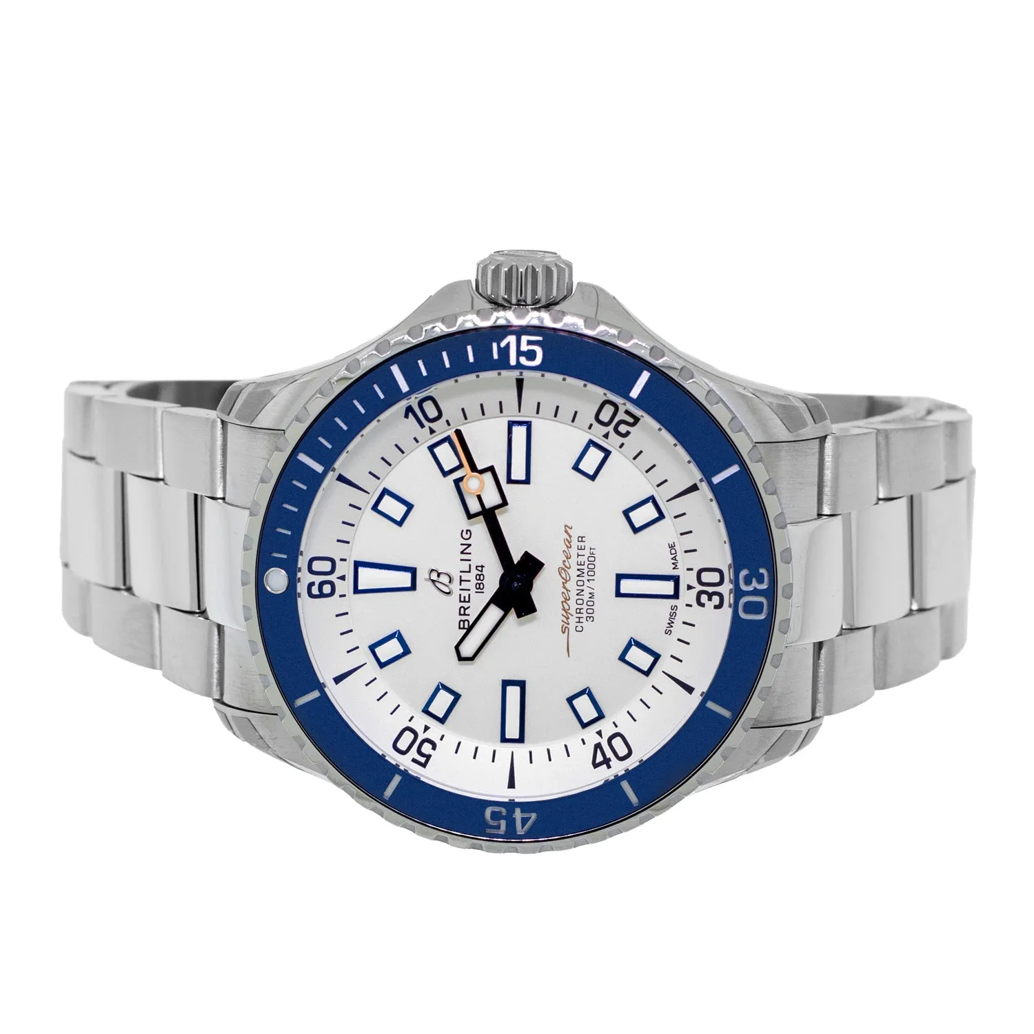 Breitling Superocean 42 mm Stainless Steel White Index Dial Blue Bezel A17375