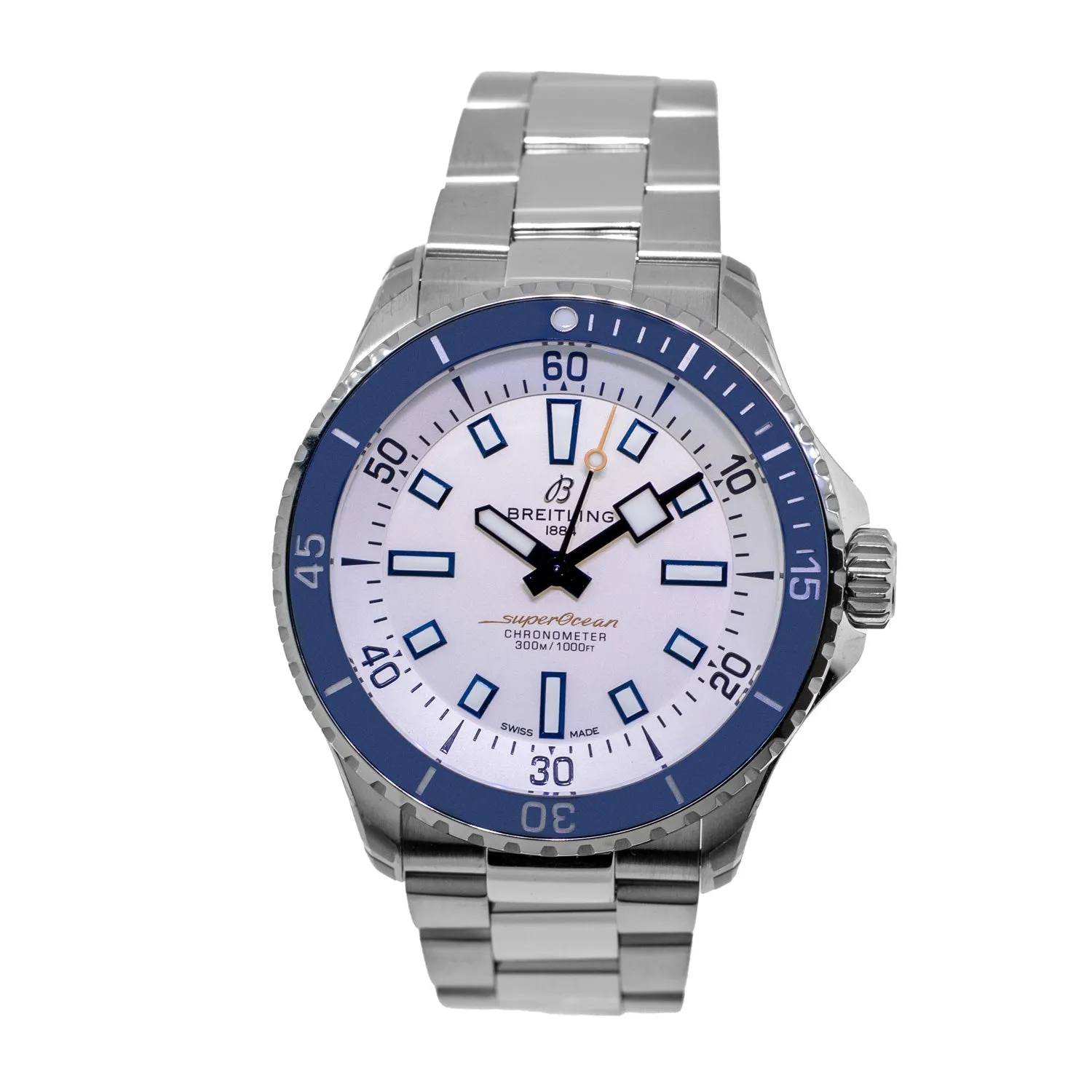 Breitling Superocean 42 mm Stainless Steel White Index Dial Blue Bezel A17375