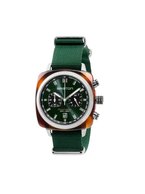 Briston Clubmaster Sport Acetate Chronograph Tortoise Shell British Green Sunray Dial 42mm