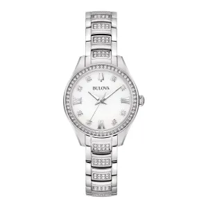 Bulova Crystal Ladies Stainless Steel Mother of Pearl Dial Watch