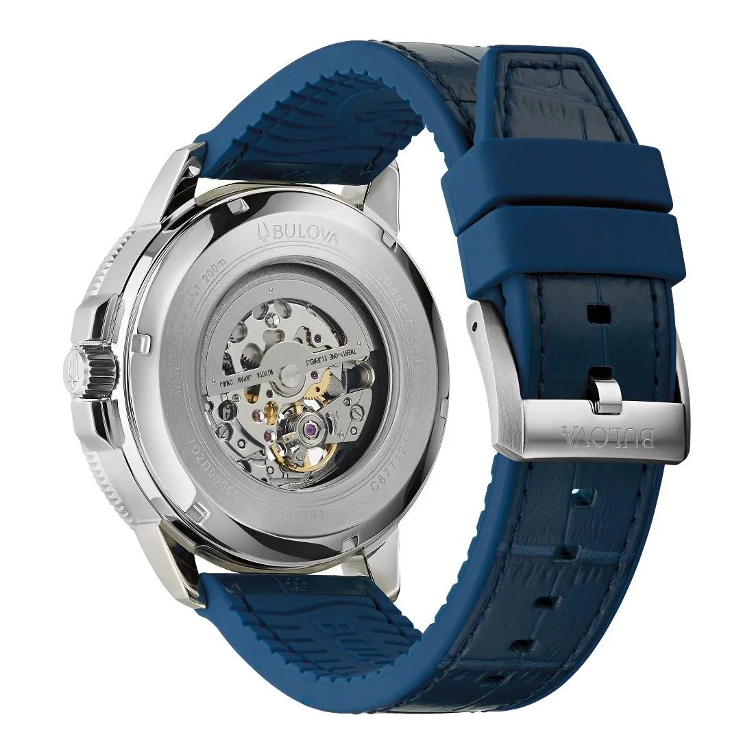 Bulova Marine Star Mens Automatic Stainless Steel Blue Leather Strap Watch