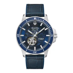 Bulova Marine Star Mens Automatic Stainless Steel Blue Leather Strap Watch