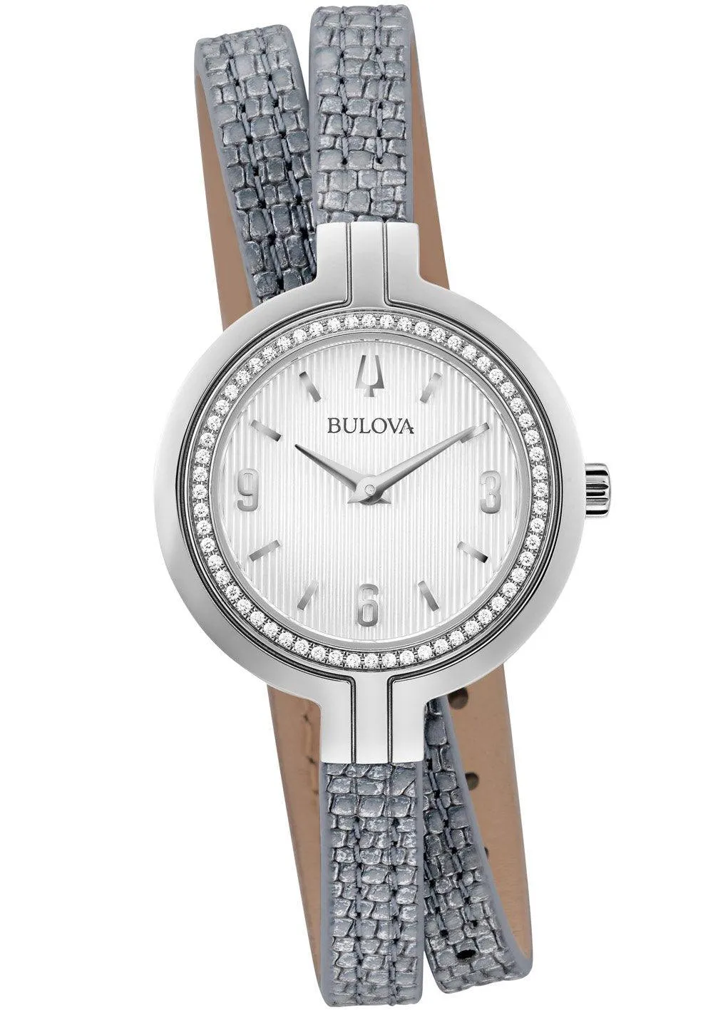 Bulova Rhapsody Grey Leather Double Wrap Strap Diamond Women's Watch 96R236