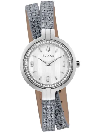 Bulova Rhapsody Grey Leather Double Wrap Strap Diamond Women's Watch 96R236