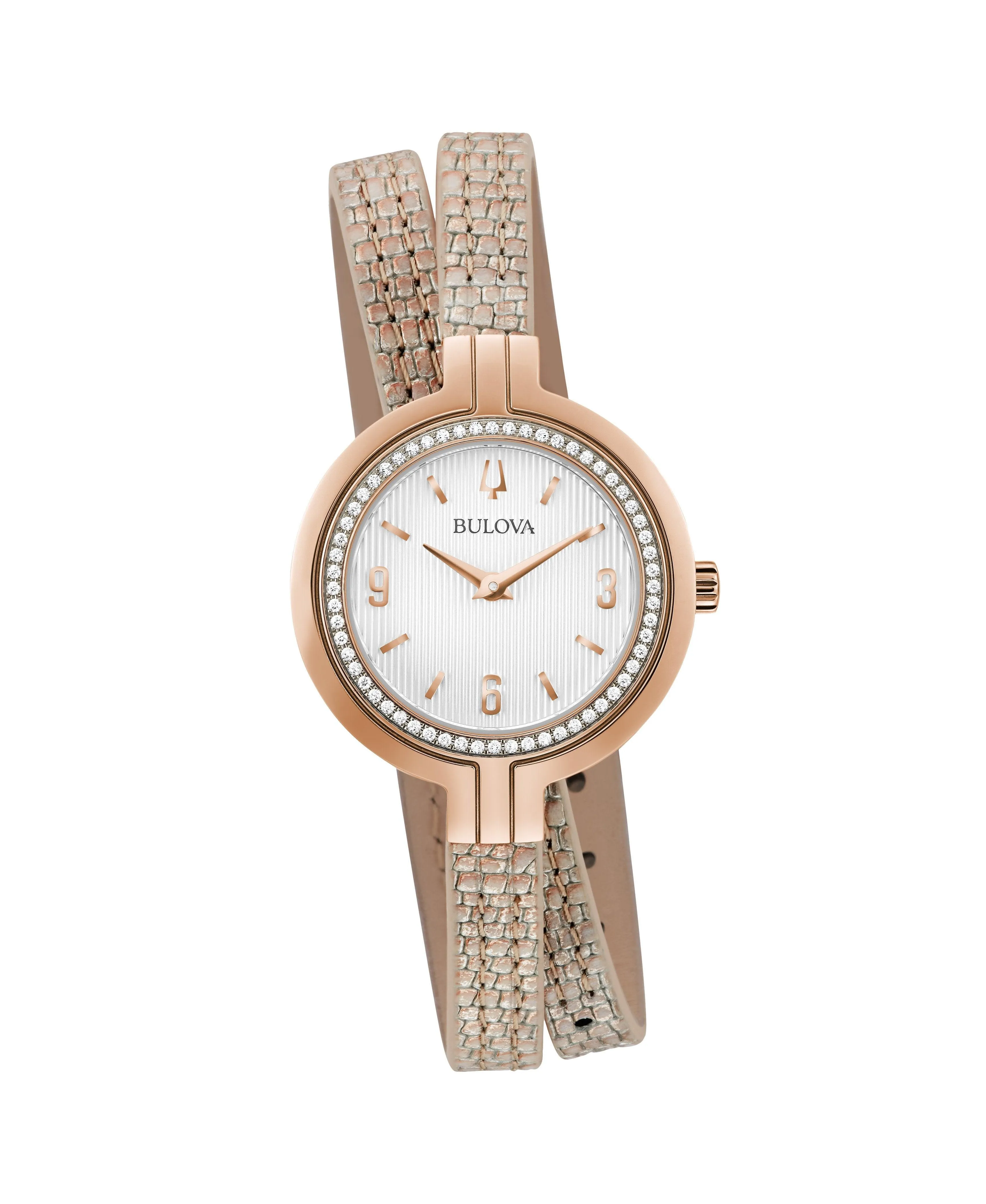 Bulova Rhapsody Rose Leather Double Wrap Strap Diamond Women's Watch 98R279