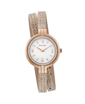 Bulova Rhapsody Rose Leather Double Wrap Strap Diamond Women's Watch 98R279