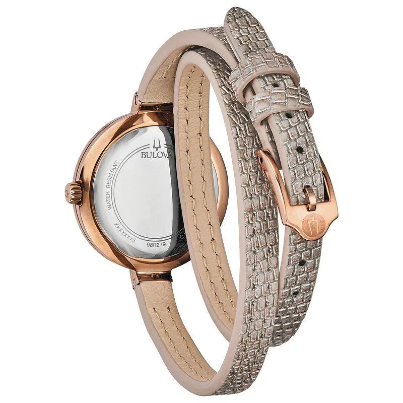 Bulova Rhapsody Rose Leather Double Wrap Strap Diamond Women's Watch 98R279