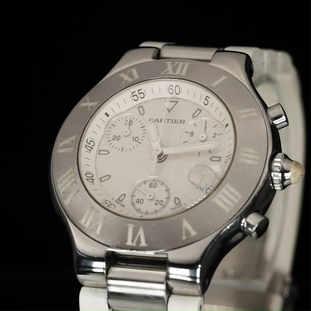 Cartier 2424 Quartz Chronoscaph Watch with Steel and White Rubber Band