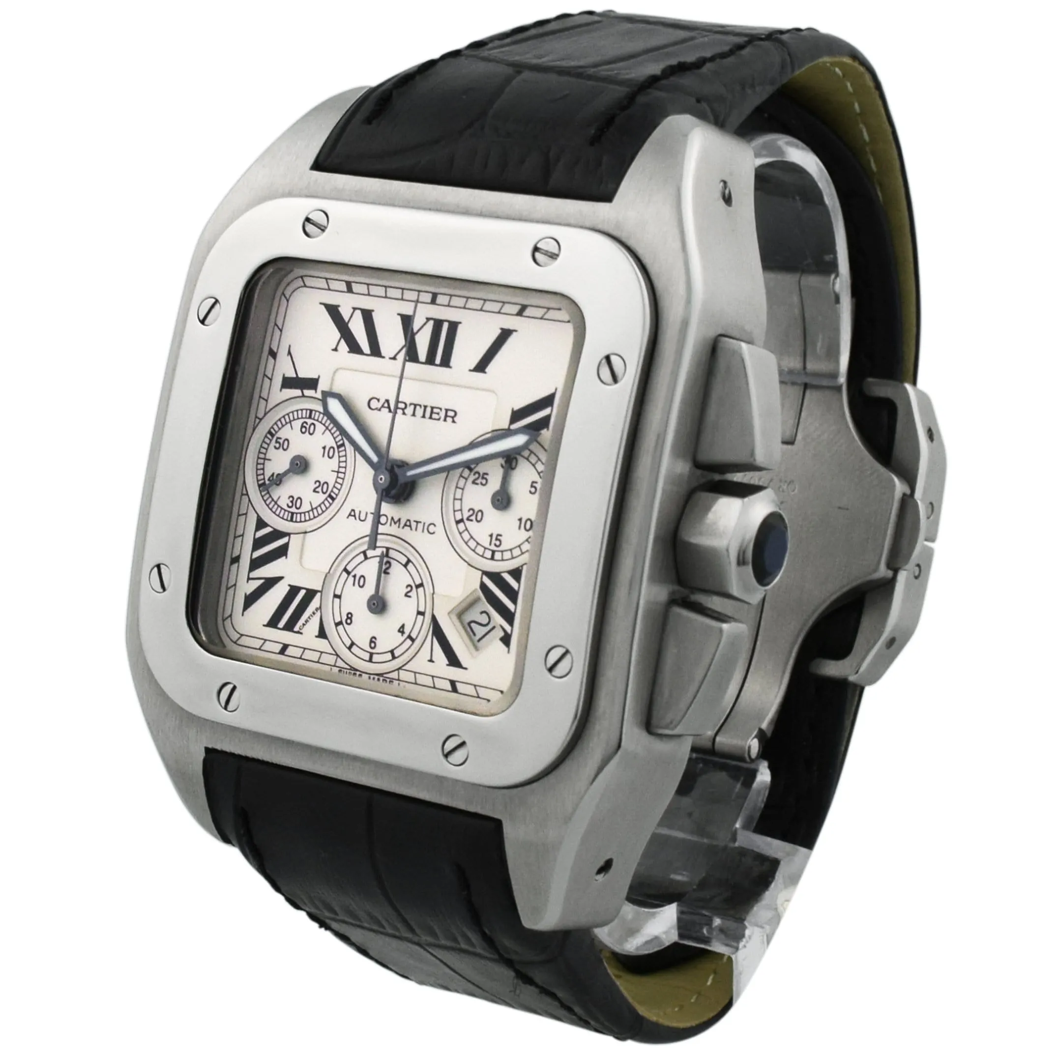 Cartier Men's Santos 100 XL Stainless Steel 41mmx54mm Silver Roman Dial Watch Reference #: W20090X8