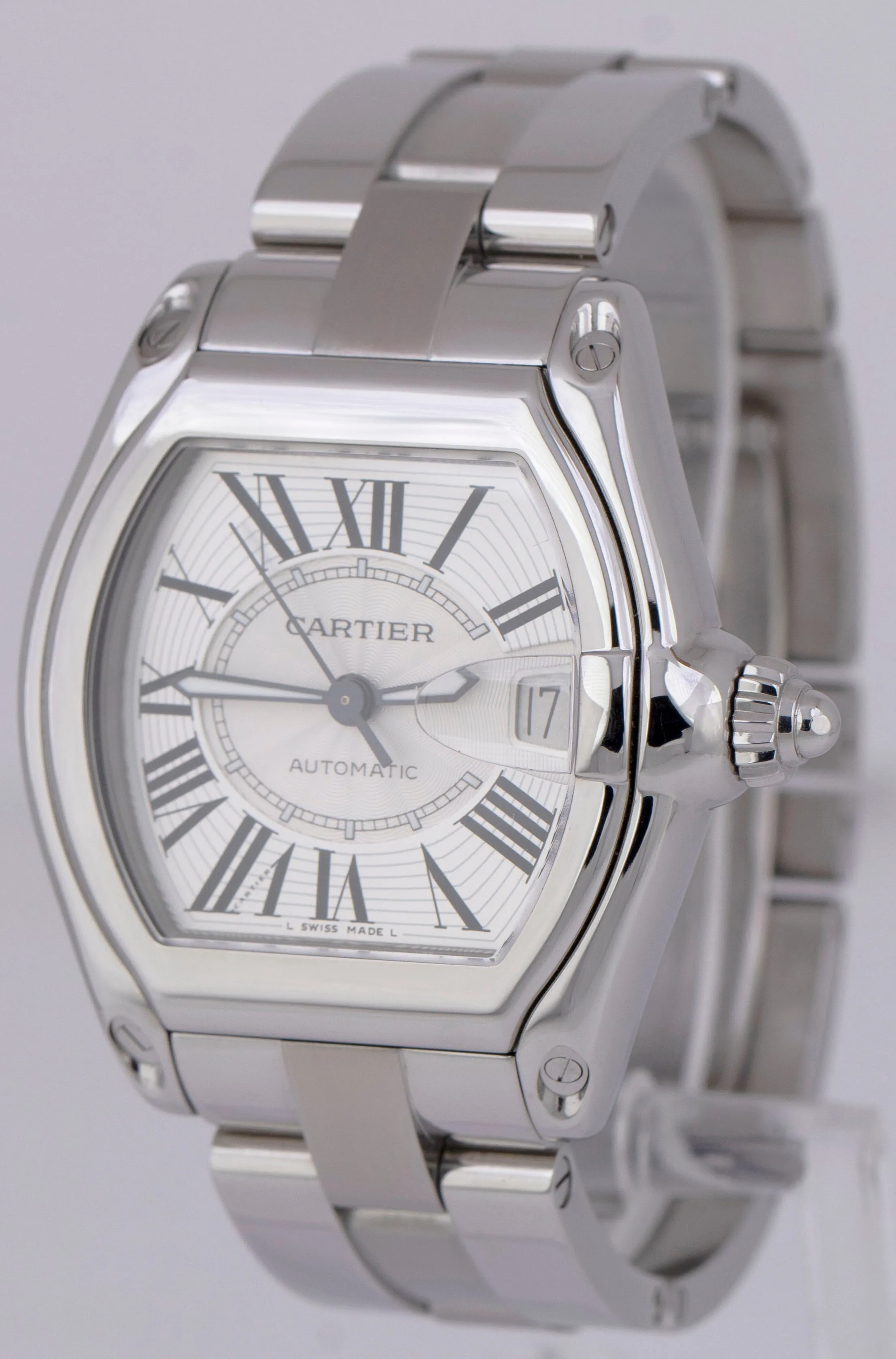 Cartier Roadster Large Silver Guilloché 37mm x 44m Automatic Steel Watch 2510