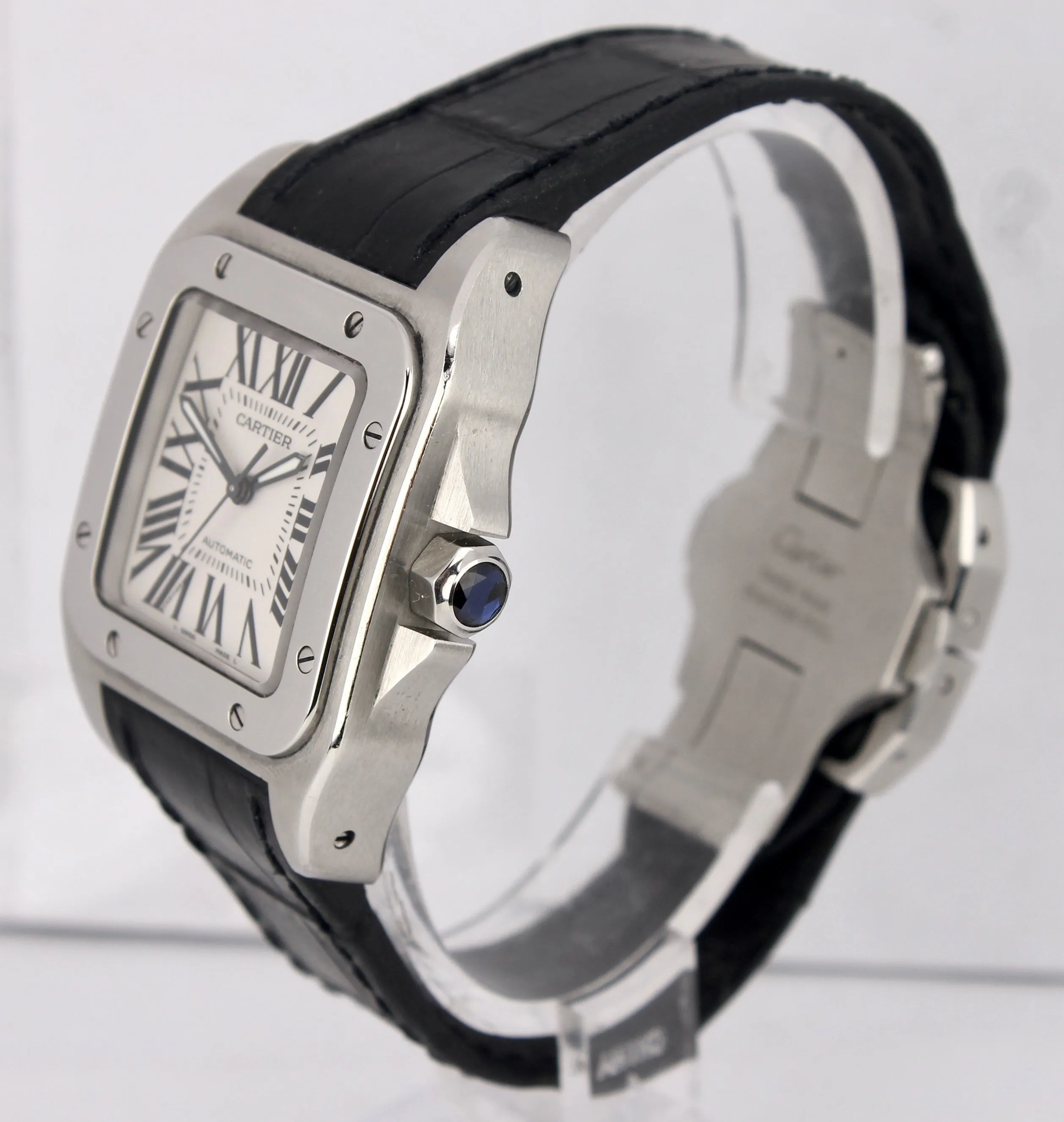 Cartier Santos 100 Midsize Automatic Swiss Stainless Leather Watch 2878 W20106X8