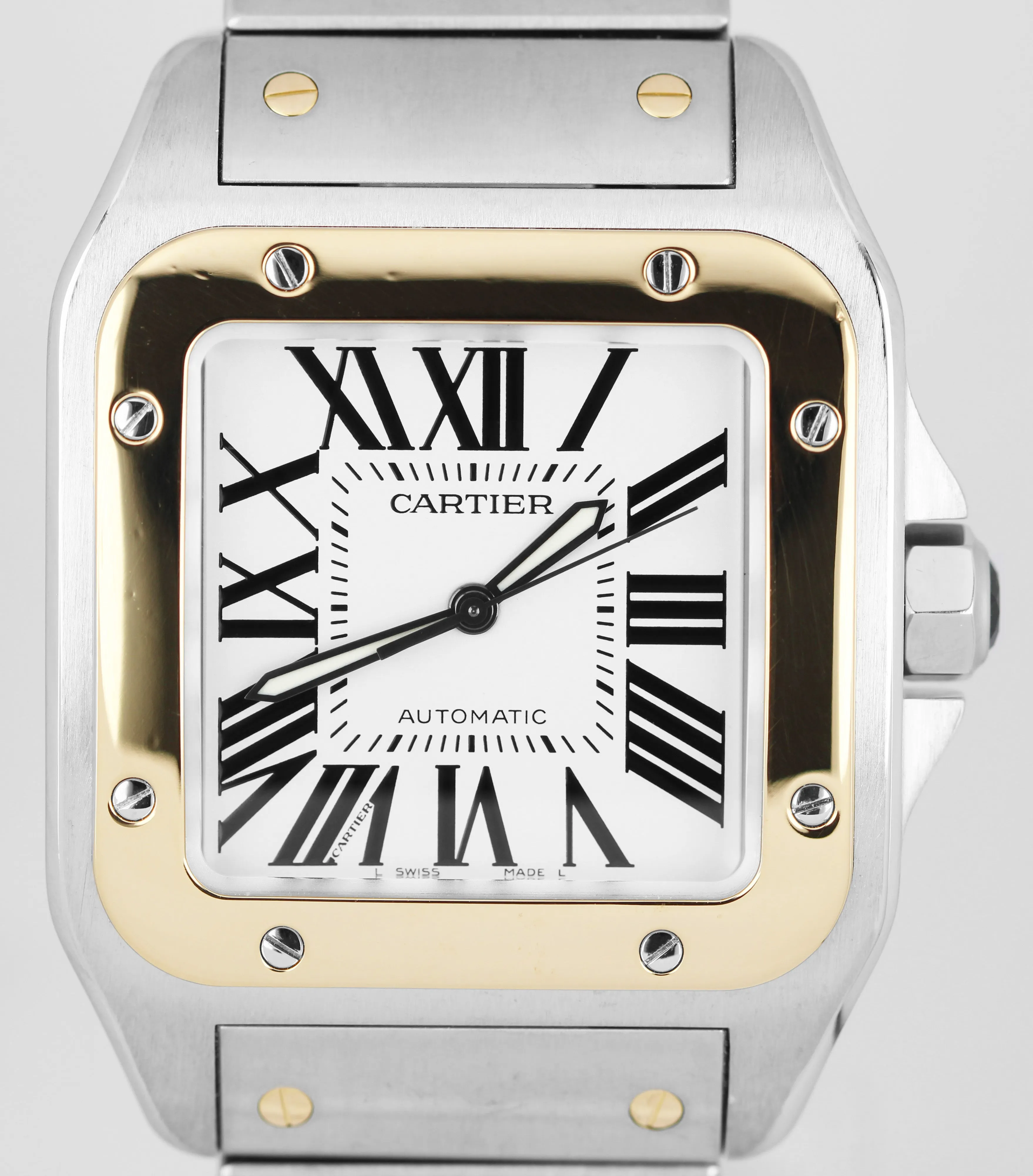 Cartier Santos 100 XL Two-Tone 18k Yellow Gold Steel White 38mmX51mm 2656 Watch