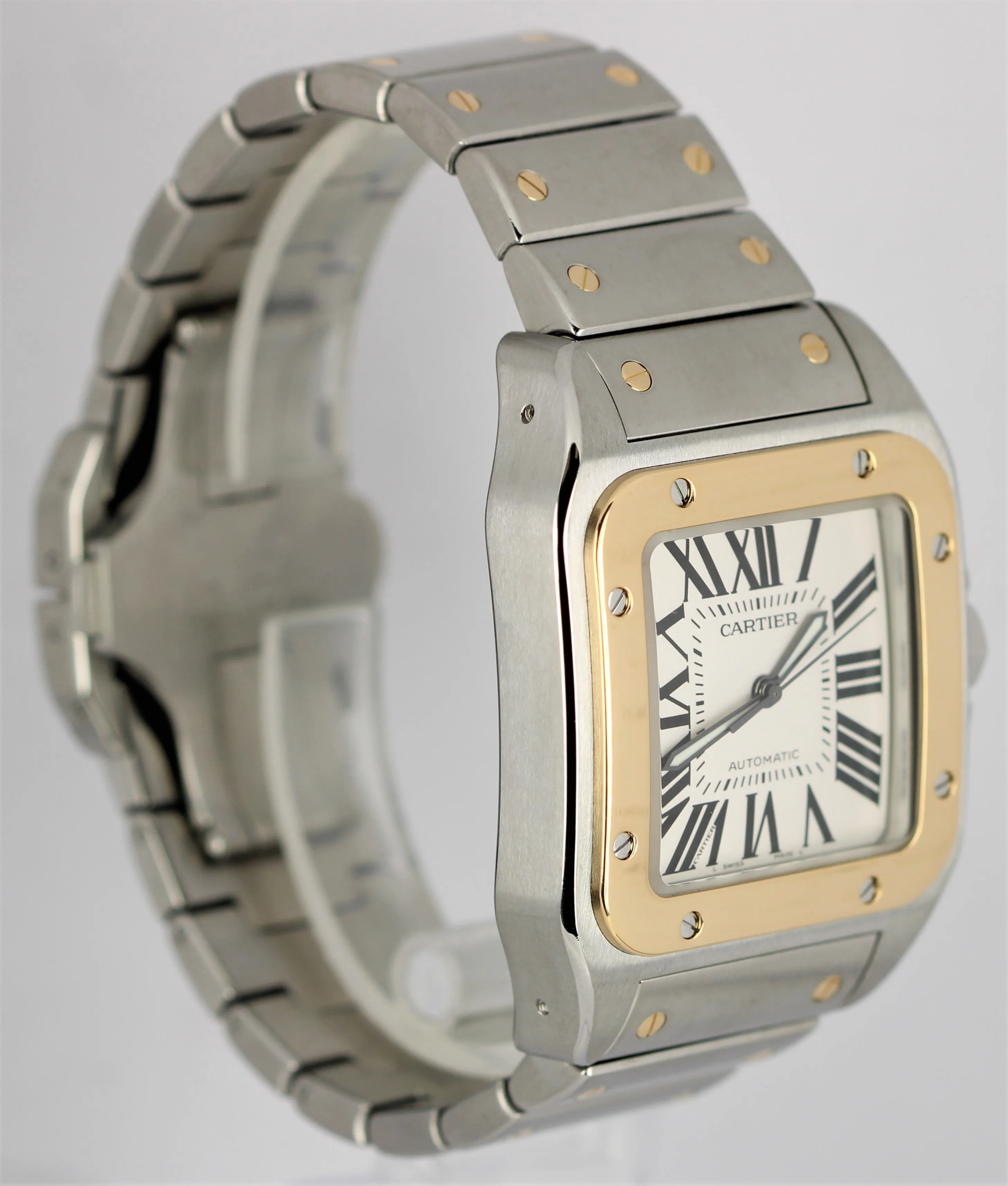 Cartier Santos 100 XL Two-Tone 18k Yellow Gold Steel White 38mmX51mm 2656 Watch