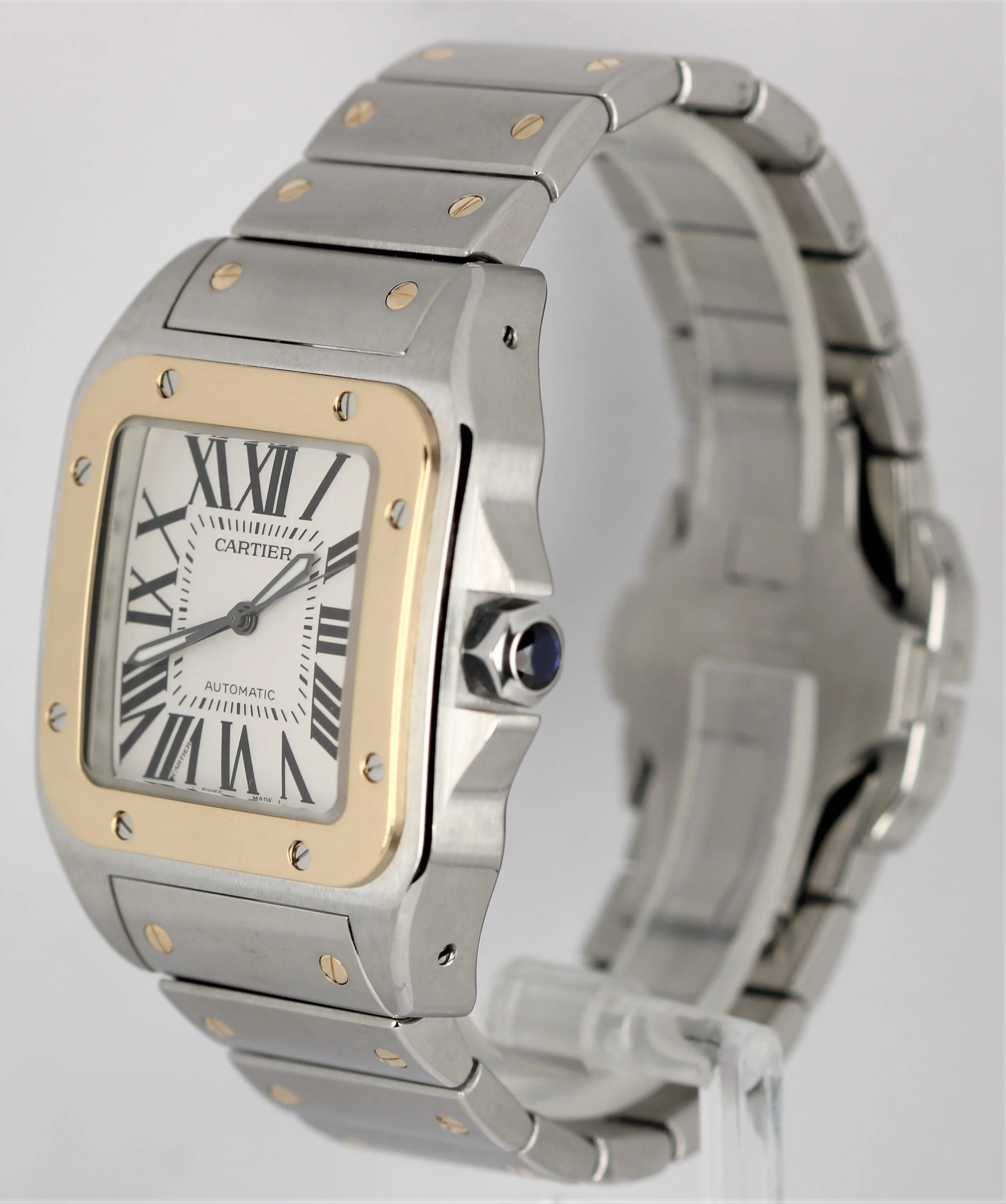 Cartier Santos 100 XL Two-Tone 18k Yellow Gold Steel White 38mmX51mm 2656 Watch