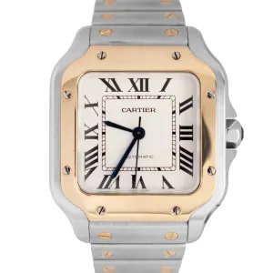 Cartier Santos Two Tone 18k Yellow Gold Steel White 35x41mm W2SA0016 4075 Watch
