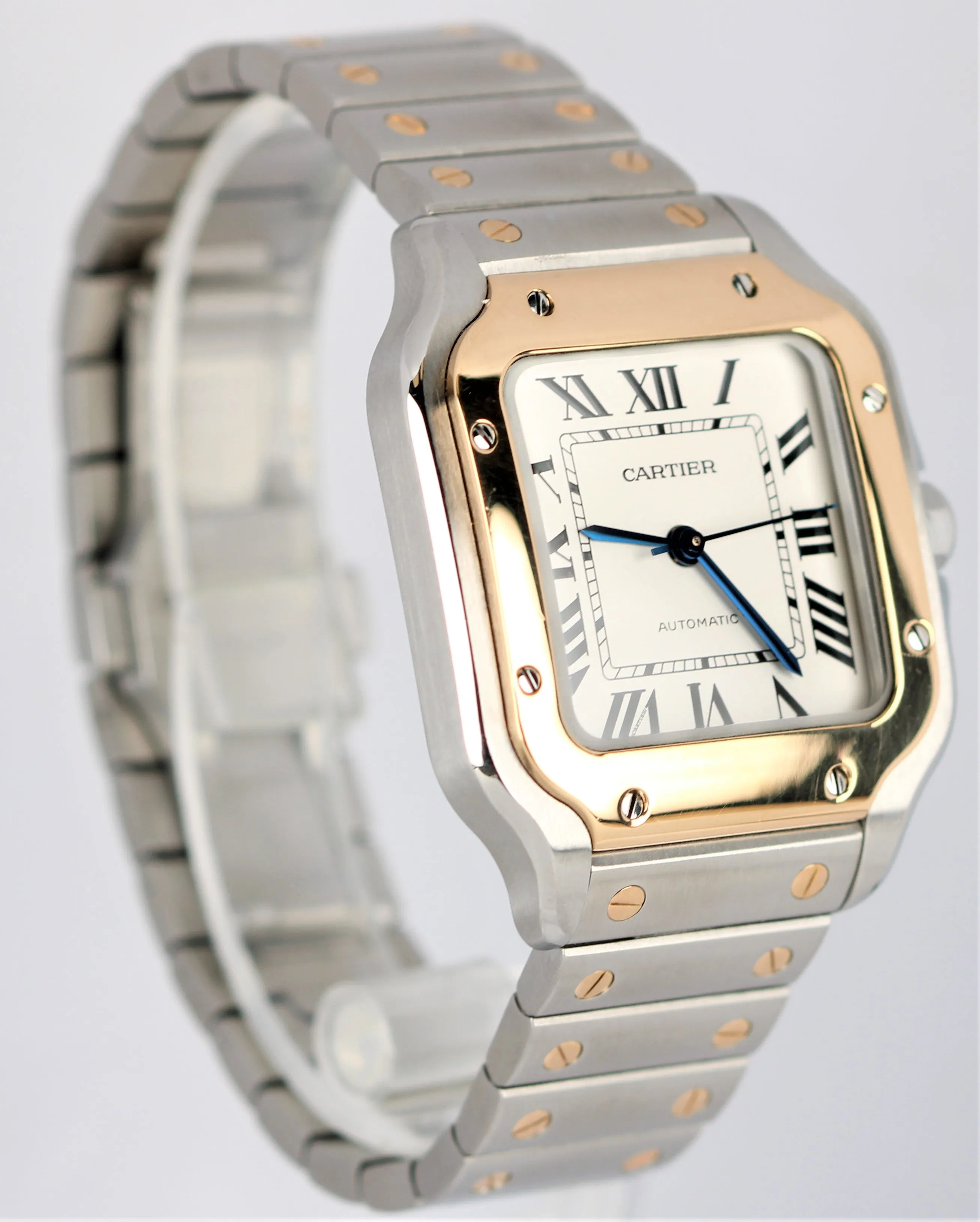 Cartier Santos Two Tone 18k Yellow Gold Steel White 35x41mm W2SA0016 4075 Watch