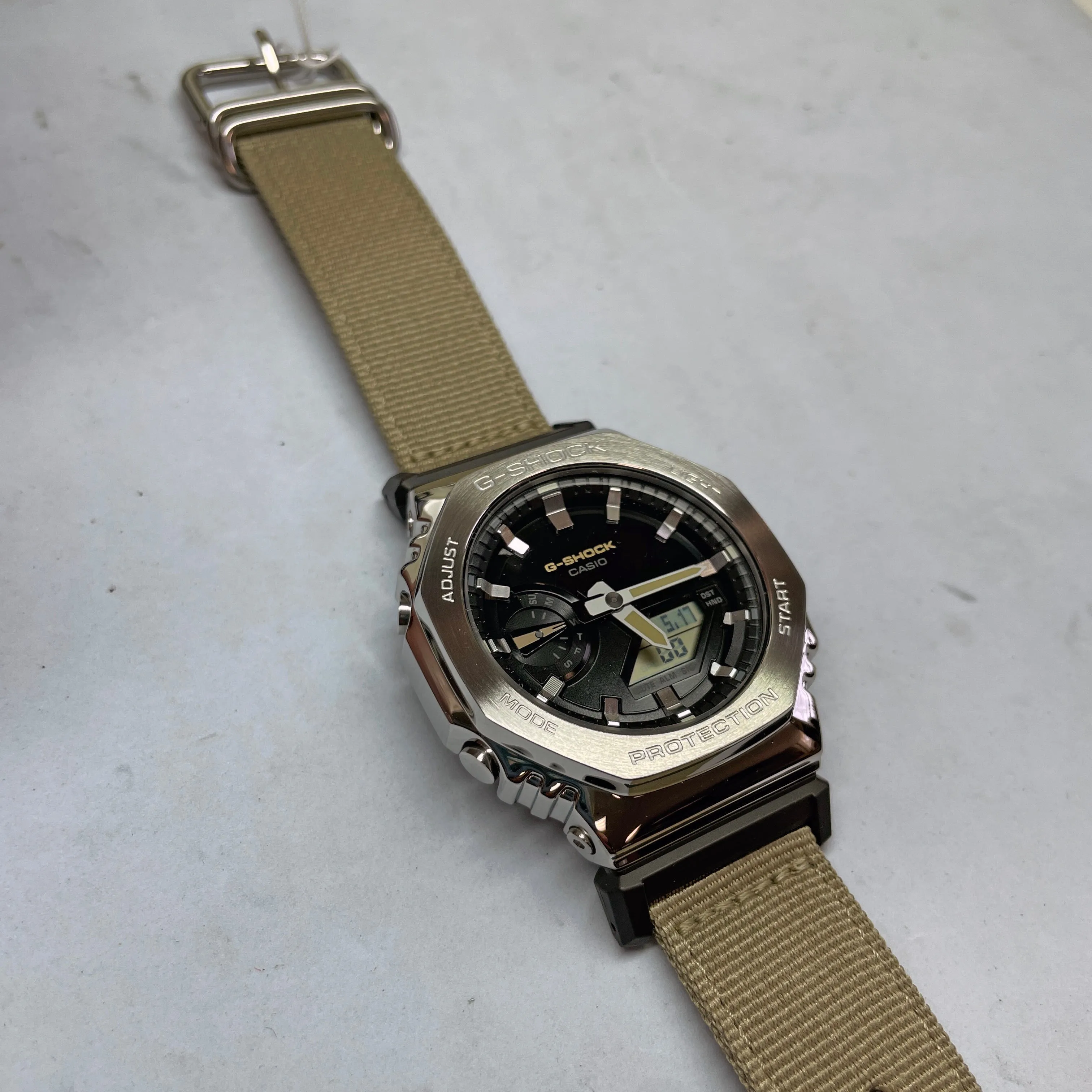 Casio G-Shock Metal Bezel CasiOak GM2100C-5A GM2100 Ultility Watch Tan Canvas