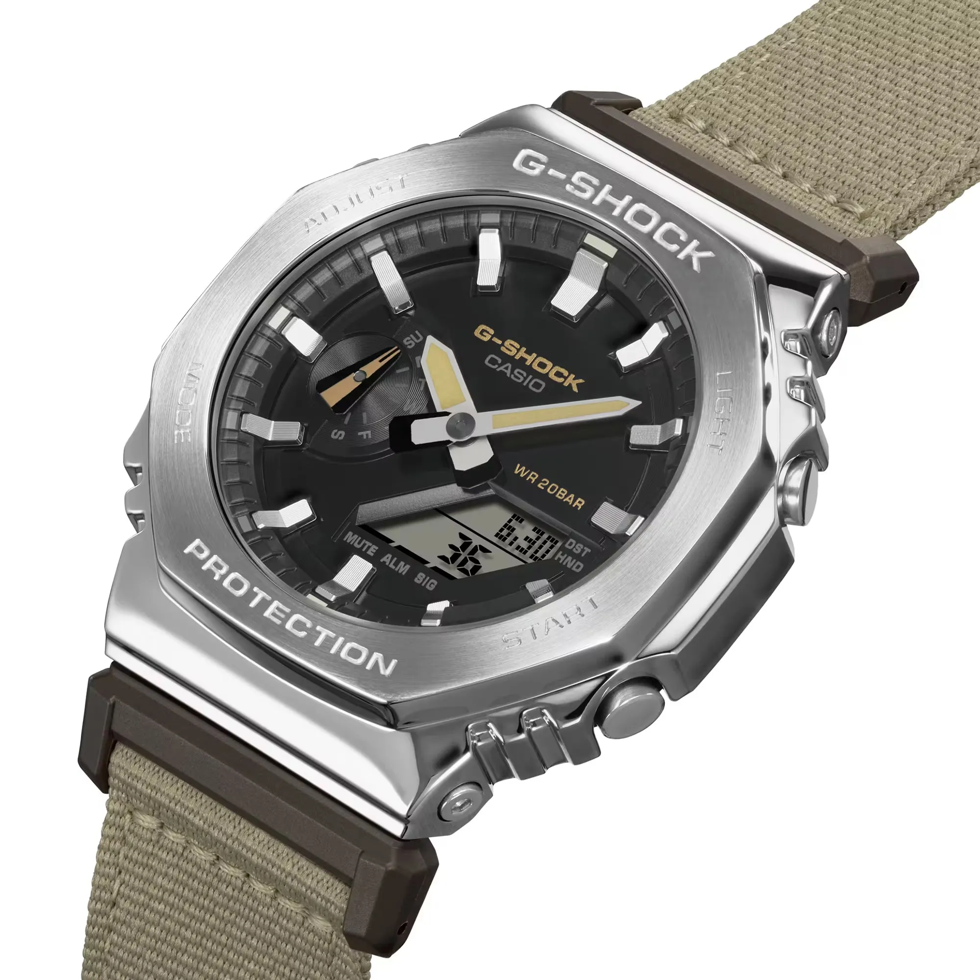Casio G-Shock Metal Bezel CasiOak GM2100C-5A GM2100 Ultility Watch Tan Canvas