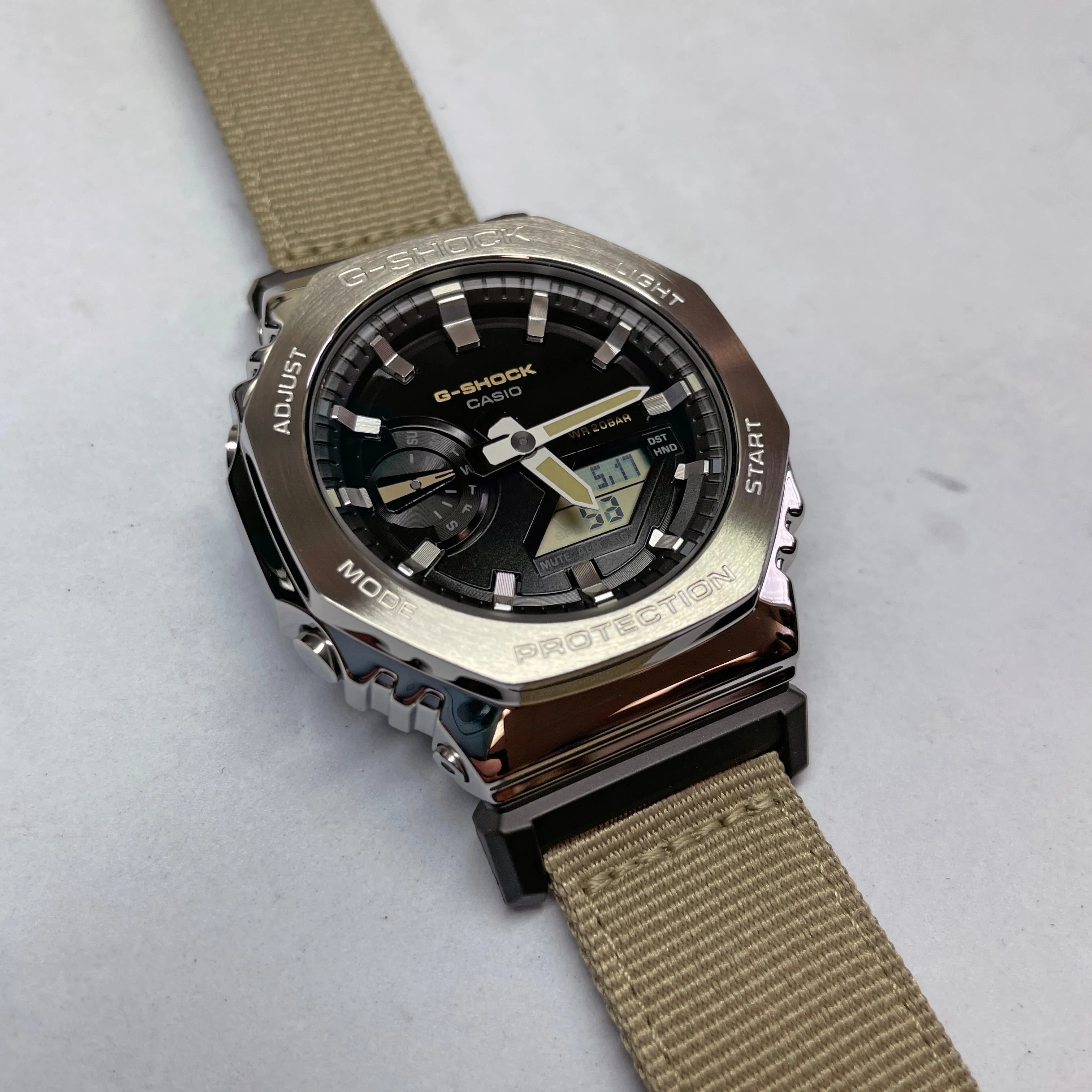 Casio G-Shock Metal Bezel CasiOak GM2100C-5A GM2100 Ultility Watch Tan Canvas