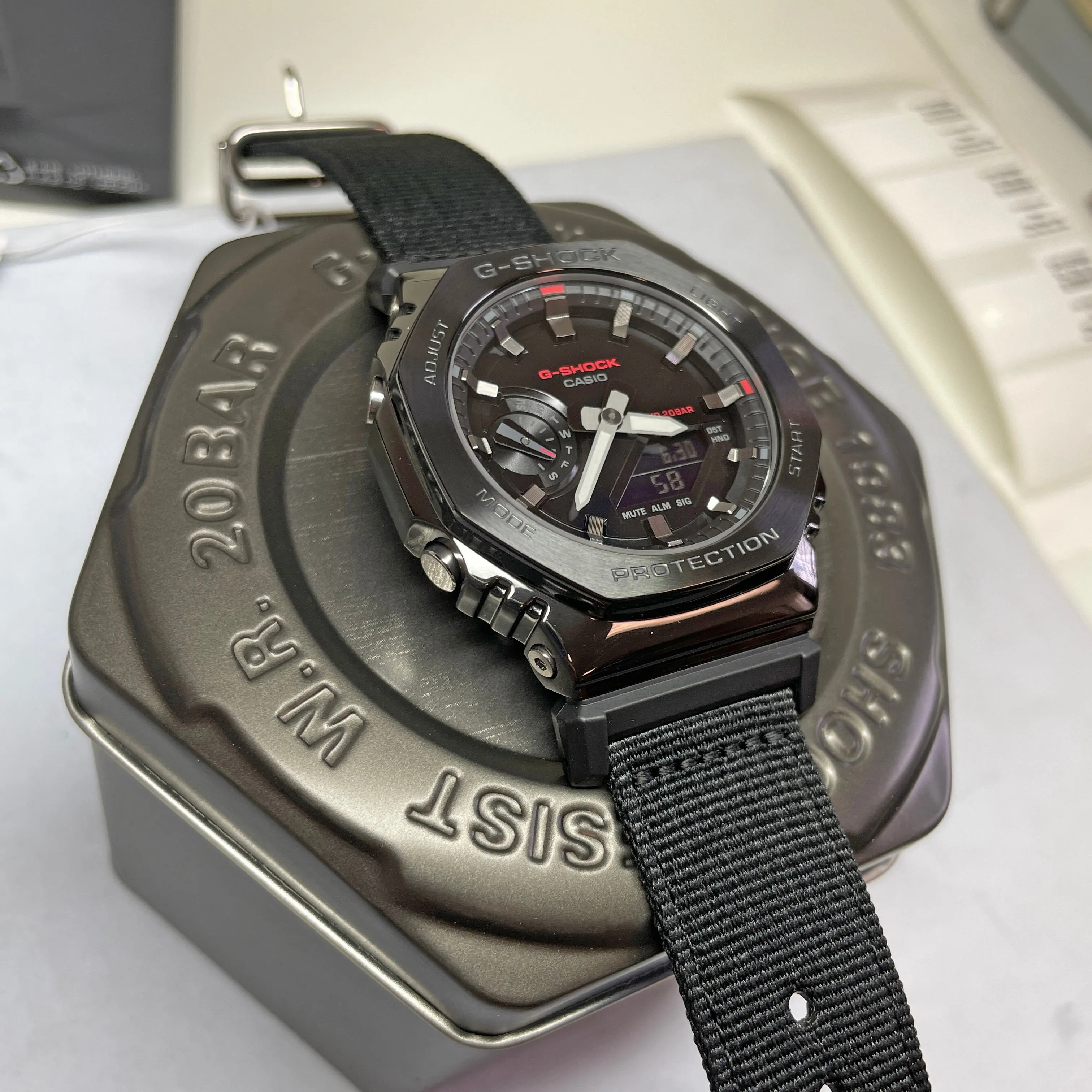 Casio G-Shock Metal Bezel CasiOak GM2100CB-1A GM2100 Ultility Watch Black Canvas