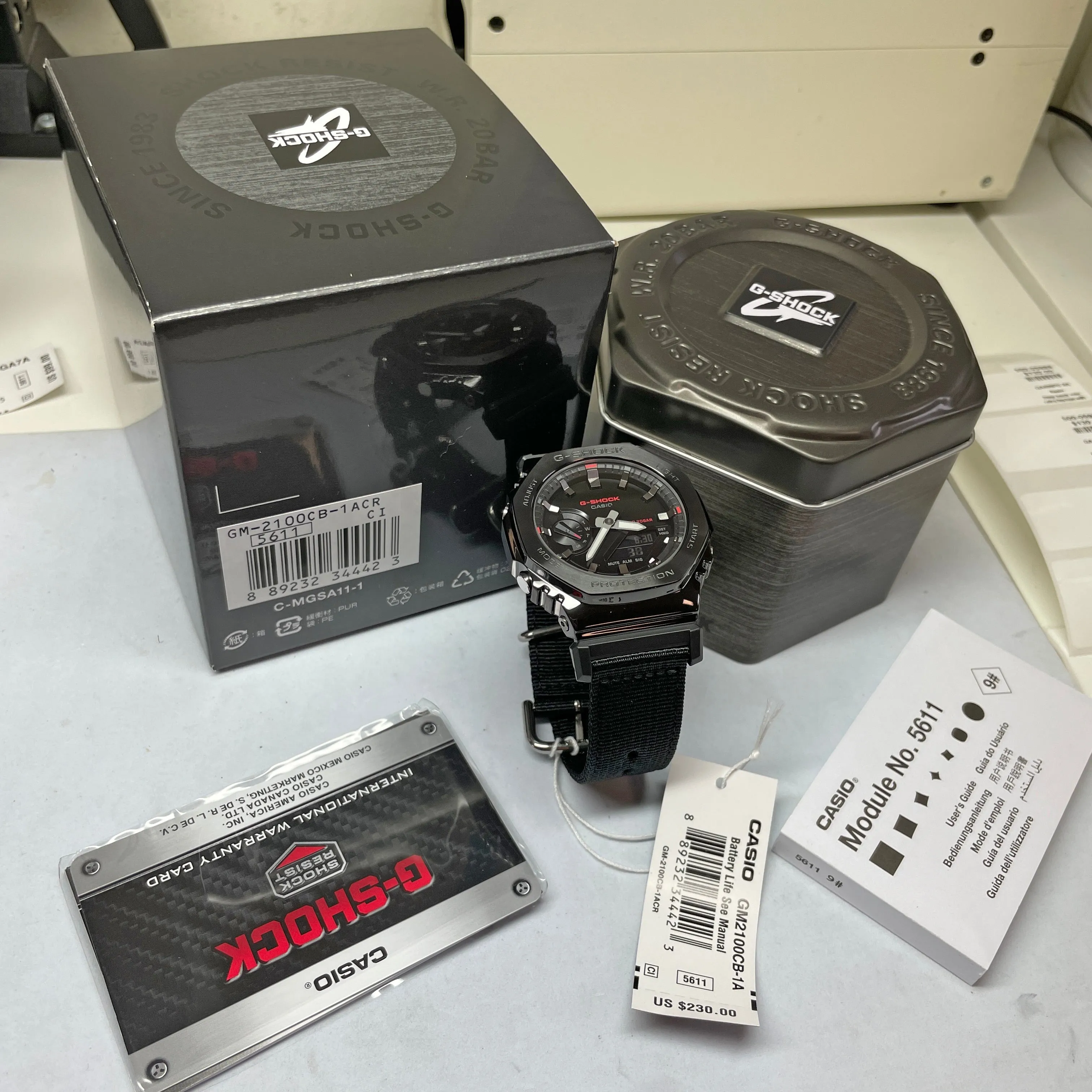 Casio G-Shock Metal Bezel CasiOak GM2100CB-1A GM2100 Ultility Watch Black Canvas