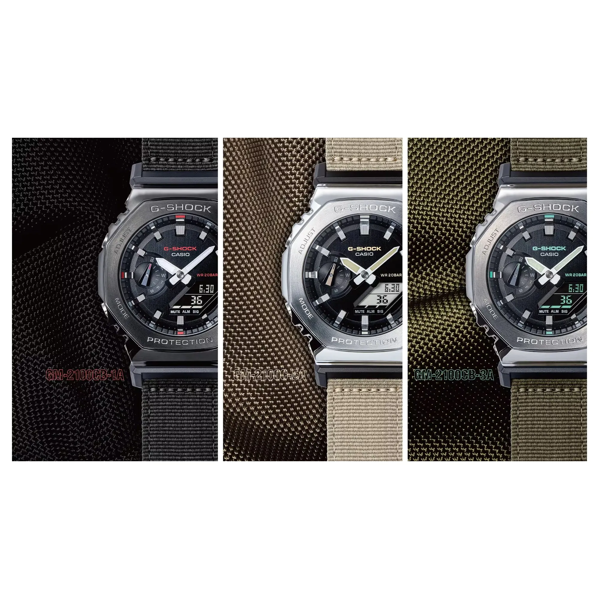 Casio G-Shock Metal Bezel CasiOak GM2100CB-1A GM2100 Ultility Watch Black Canvas