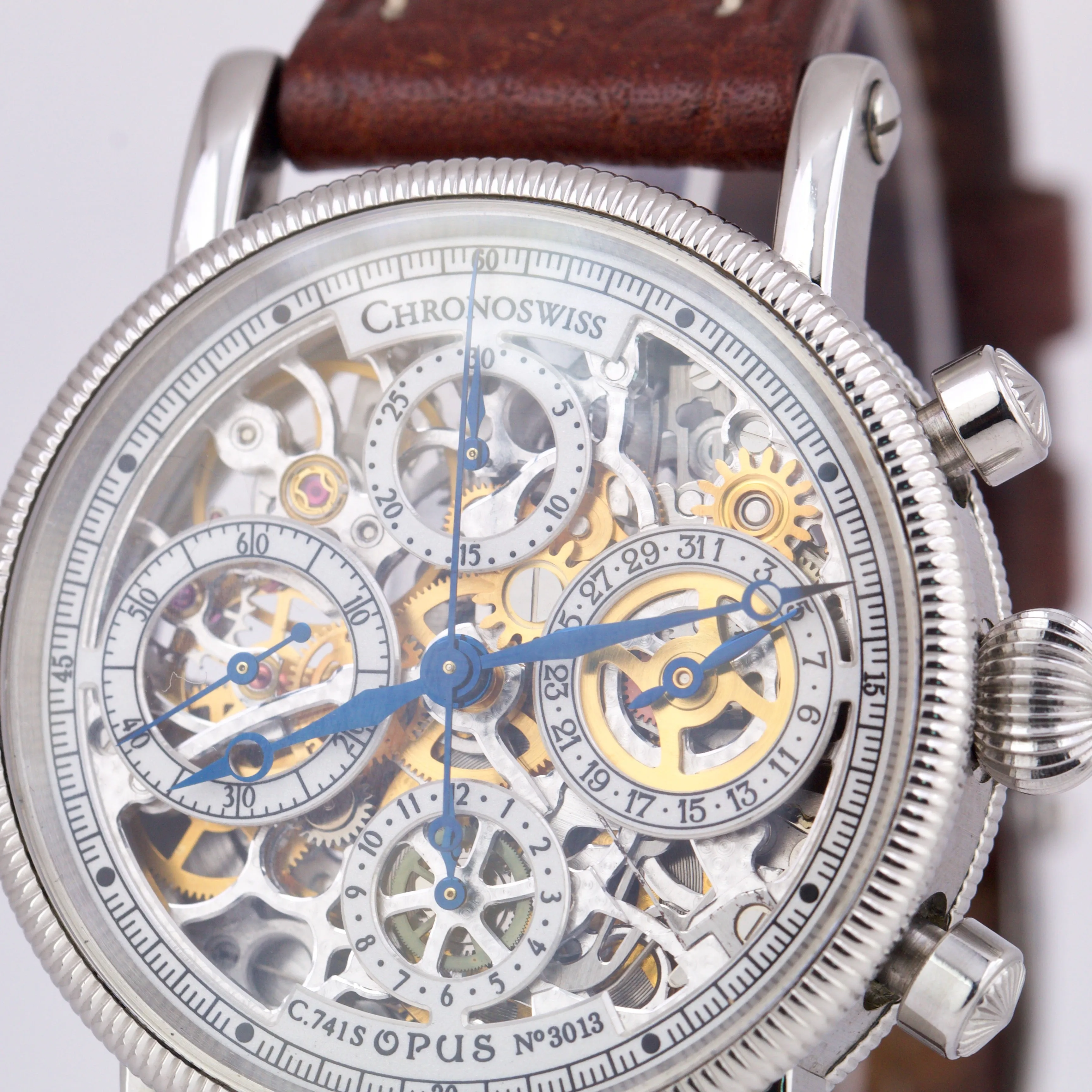 Chronoswiss Opus SKELETON 38mm Chronograph Stainless Steel Leather CH 7523 Watch