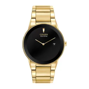 Citizen Axiom Mens Eco Drive Gold Tone Black Dial Watch
