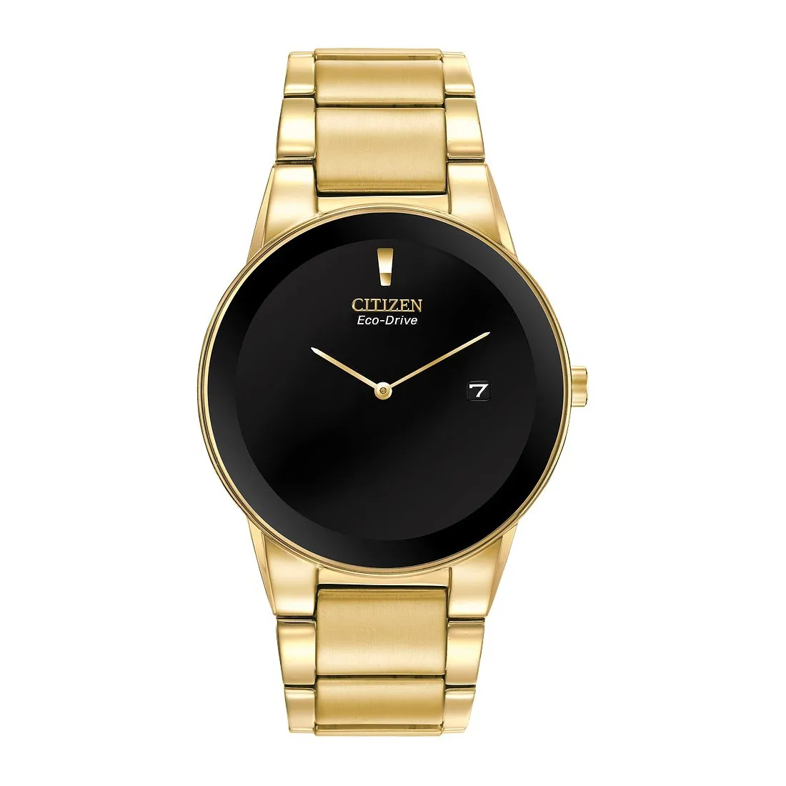 Citizen Axiom Mens Eco Drive Gold Tone Black Dial Watch