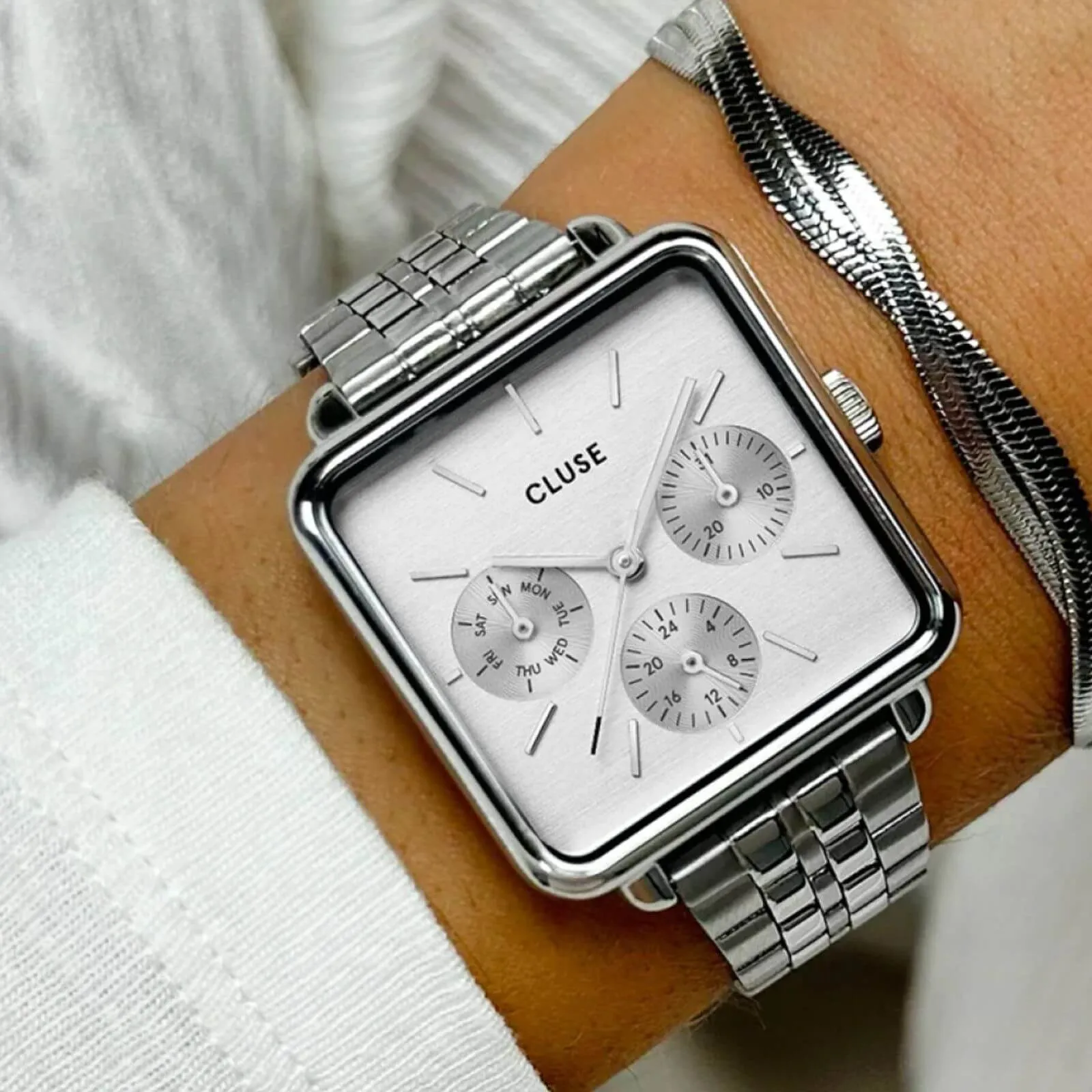 Cluse La Tetragone Silver Square Watch