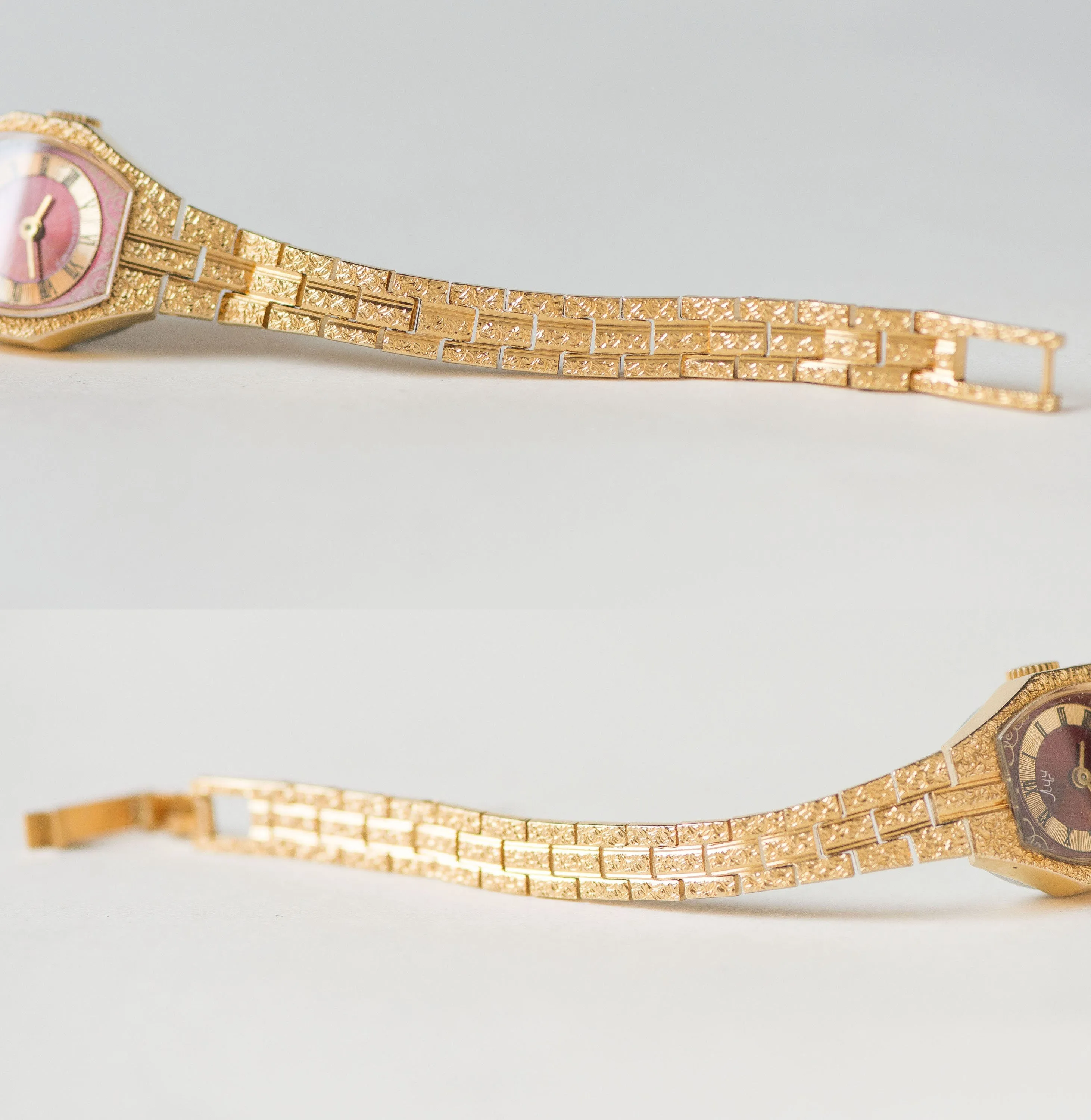 Cocktail wristwatch for women Ray, gold plated women's watch burgundy dial, boho folk women watch evening accessory chic women watch gift