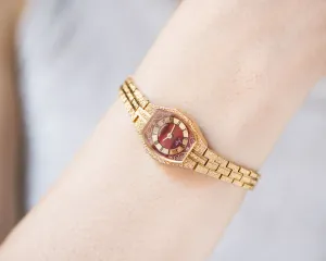 Cocktail wristwatch for women Ray, gold plated women's watch burgundy dial, boho folk women watch evening accessory chic women watch gift