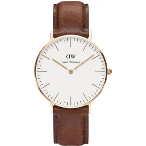 Daniel Wellington Classic St. Mawes 36 Brown Leather Strap White Dial Quartz Watch for Ladies - DW00100035